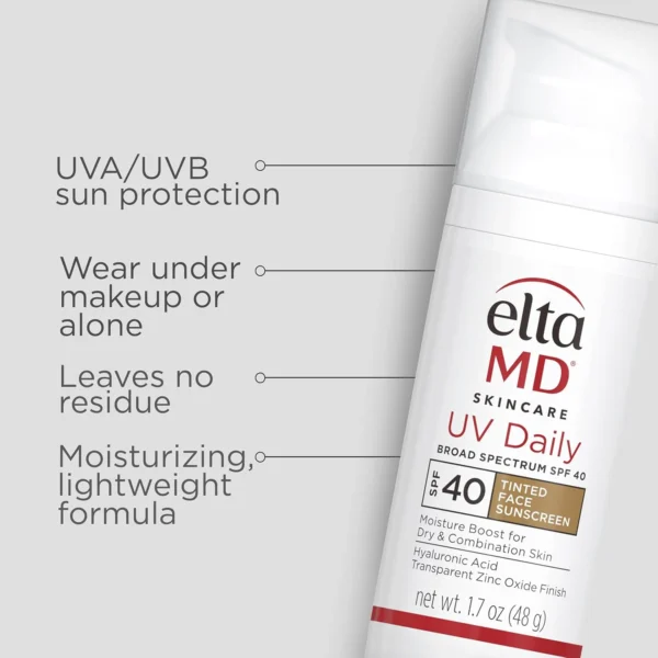 EltaMD UV Daily SPF 40 Tinted Face Sunscreen Moisturizer, Lightweight Tinted Sunscreen for Face Moisturizers, 1.7 oz Pump - Image 2