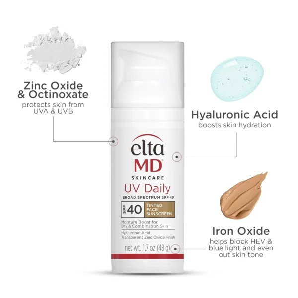 EltaMD UV Daily SPF 40 Tinted Face Sunscreen Moisturizer, Lightweight Tinted Sunscreen for Face Moisturizers, 1.7 oz Pump - Image 6