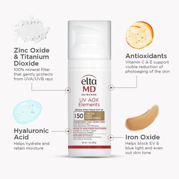 EltaMD UV AOX Elements Tinted Mineral Face Sunscreen Lotion, Tinted Sunscreen for Face SPF 50 with Antioxidants, 1.7 oz Pump - Image 6