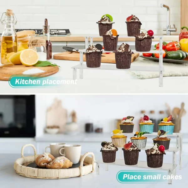 1-5 Layer Acrylic Display Risers,Clear Shelf Cupcake Display Stand for Food Desserts Perfume Organizer Funko POP Collections - Image 3