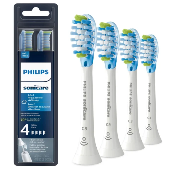Philips Sonicare C3 Premium Plaque Control Replacement Toothbrush Heads, HX9044/65, White, 4-Pack