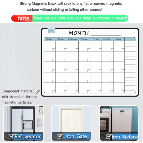 A3 Size Magnetic Monthly Weekly Planner Dry Erase Whiteboard Calendar Table Blackboard Fridge Sticker Message Board Menu - Image 4