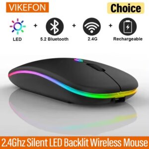 Rechargeable Wireless Mouse Bluetooth Dual Mode 2.4GHz Silent LED Backlit Optical Mouse for PC Laptop