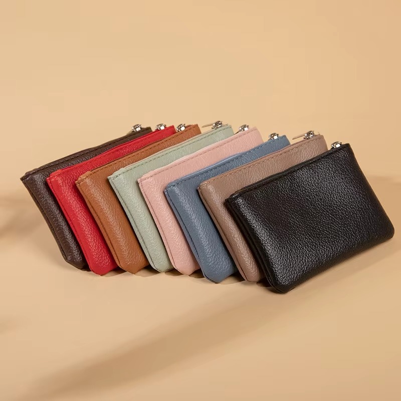 PU Leather Coin Purse Retro Litchi Zipper Mini Wallet Card Holder for Women