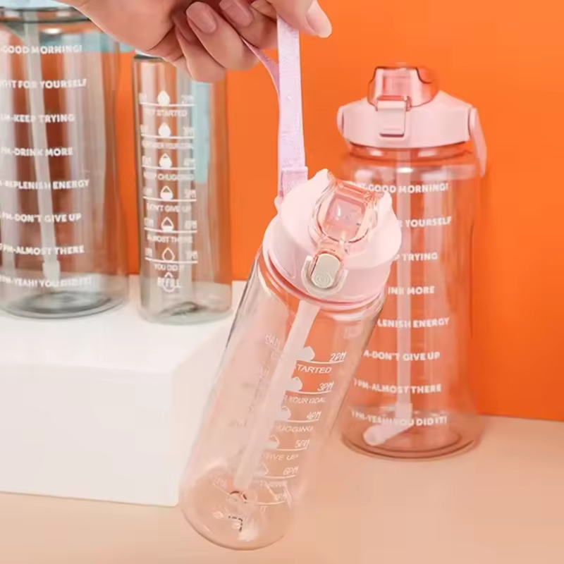 750ml Large Capacity Transparent Water Bottle with Time Scale Sports Strap for Camping - Image 5