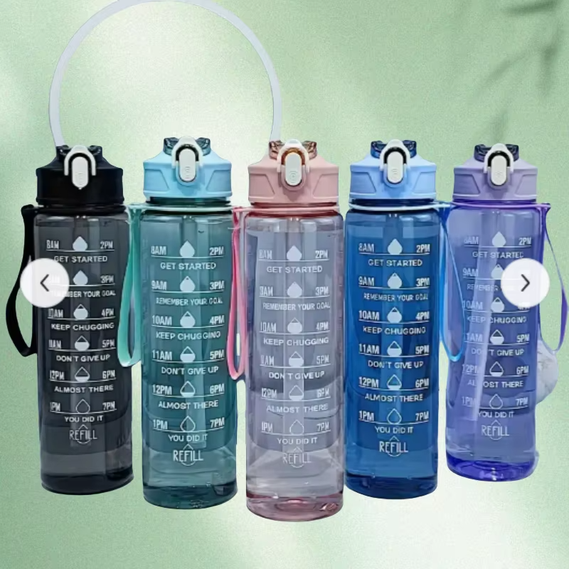 750ml Large Capacity Transparent Water Bottle with Time Scale Sports Strap for Camping