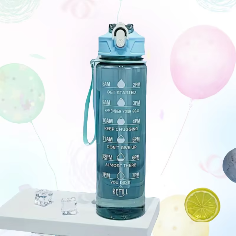 750ml Large Capacity Transparent Water Bottle with Time Scale Sports Strap for Camping - Image 3